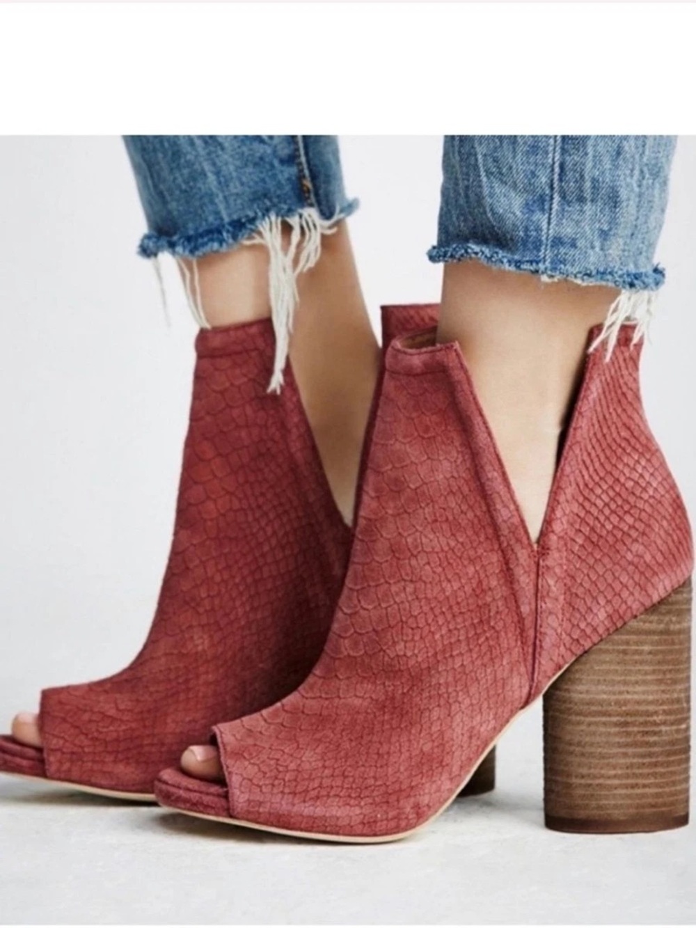 Jeffery Campbell Open-Toe Suede Block Heel Booties in Dusty Rose